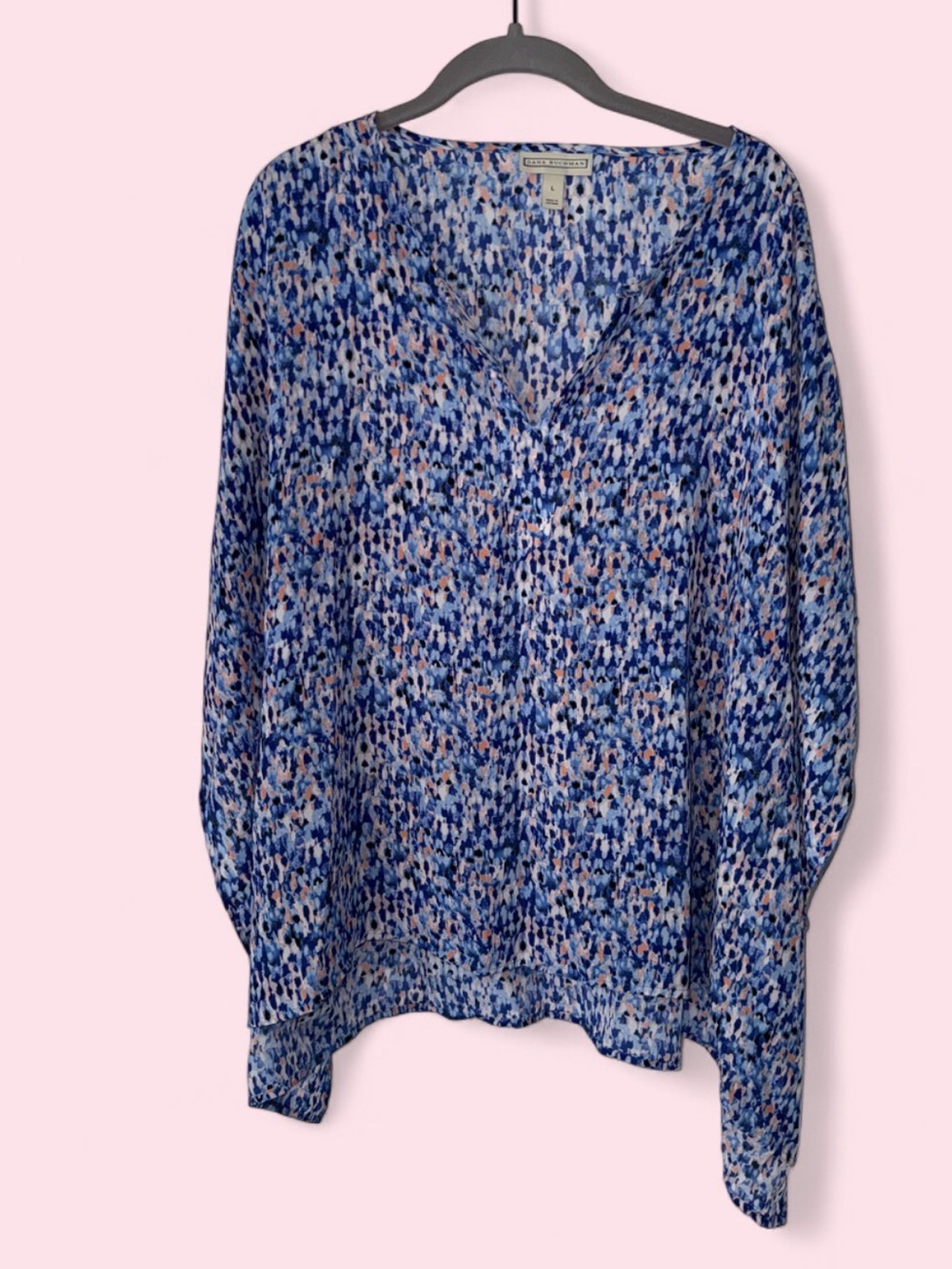 Dana Buchman Blue and Pink Watercolor Print V-Neck Tunic